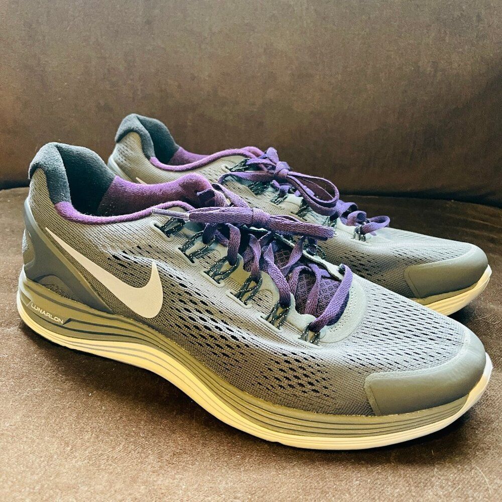 RARE Size 10.5 US - Nike LunarGlide+ 4 Wolf Grey Purple Volt Insoles 44.5 EUR